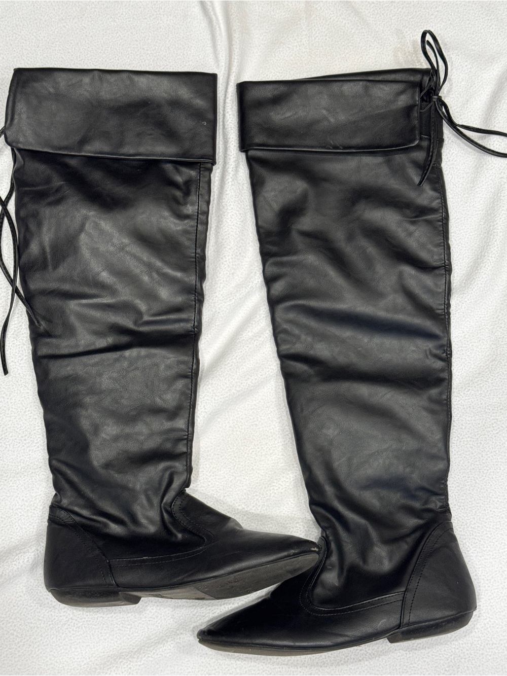 Forever 21 Black Over-the-Knee Fold-Top Lace-Tie Boots